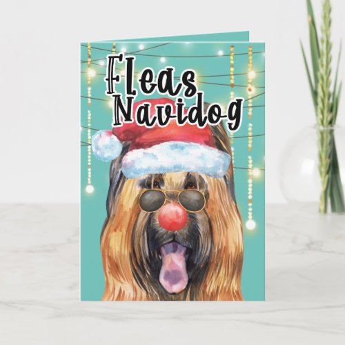 Funny Briard dog in lights fleas navidog Card
