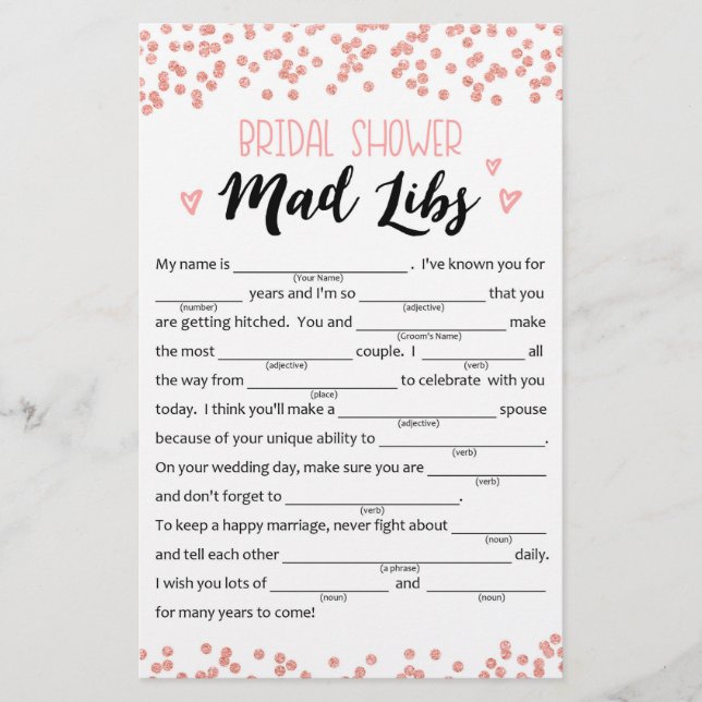 Funny Bridal Shower or Hen Party game (Front)