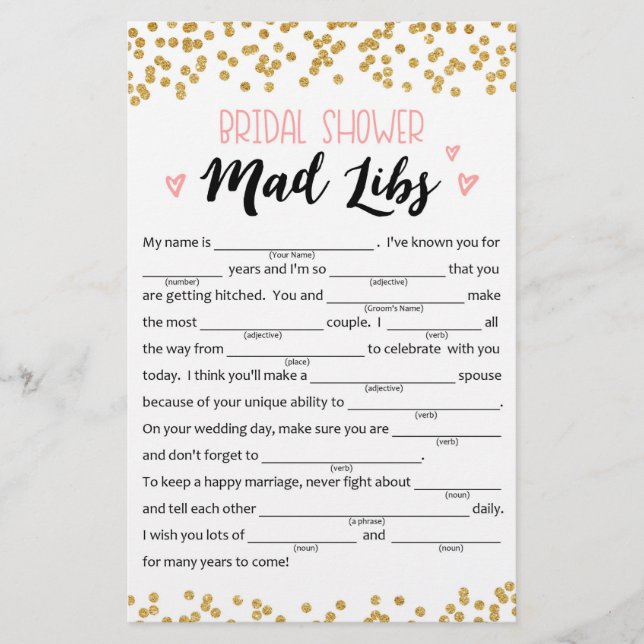 Funny Bridal Shower or Hen Party game (Front)