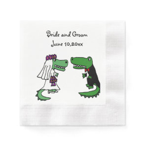 Funny Bride and Groom Alligator Wedding Art Napkins