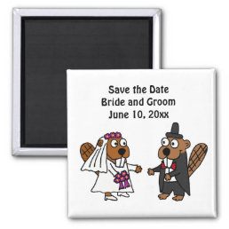Funny Bride and Groom Beaver Wedding Design Magnet