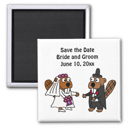 Funny Bride And Groom Beaver Wedding Design Magnet
