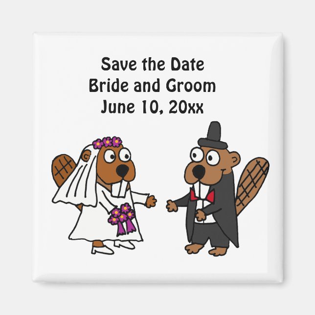 Funny Bride and Groom Beaver Wedding Design Magnet (Front)