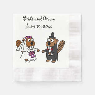 Funny Bride and Groom Beaver Wedding Design Paper Napkins