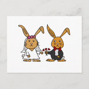 Funny Bride and Groom Brown Rabbit Wedding Cartoon Postcard