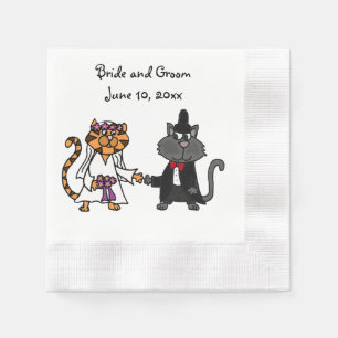 Funny bride and groom Cat Wedding Art Napkins