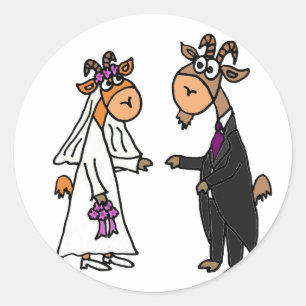 Funny Bride and Groom Goat Wedding Classic Round Sticker