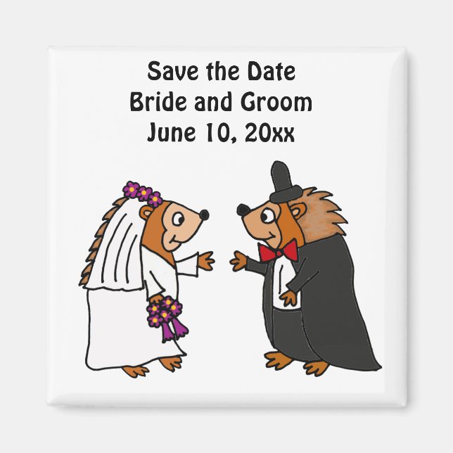 Funny Bride and Groom Hedgehog Wedding Art Magnet (Front)