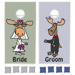 Funny Bride and Groom Moose Wedding Cornhole Set