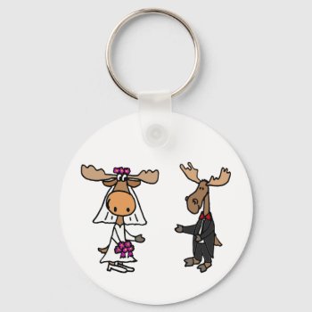 Funny Bride And Groom Moose Wedding Keychain by AllSmilesWeddings at Zazzle