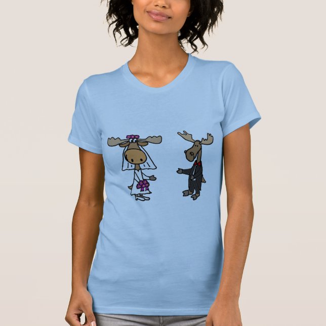Funny Bride and Groom Moose Wedding T-Shirt (Front)
