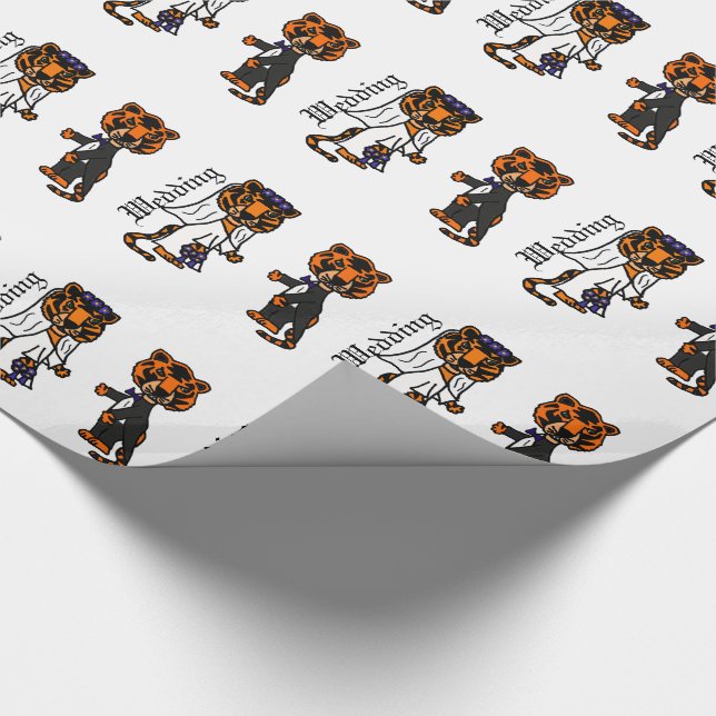 Funny Bride and Groom Tiger Wedding Art Wrapping Paper (Corner)