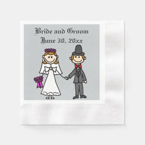 Funny Bride and Groom Wedding Cartoon Paper Napkins