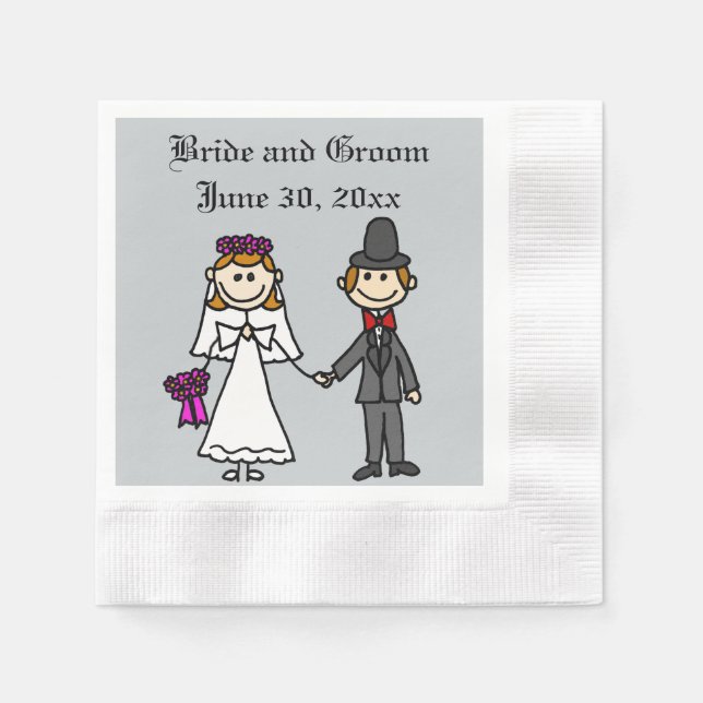 Funny Bride and Groom Wedding Cartoon Paper Napkins (Front)