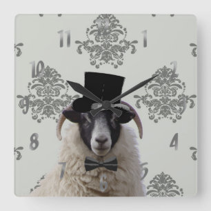 Funny bridegroom sheep in top hat square wall clock
