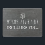 Funny Bridesmaid / Maid of Honor Proposal Invitation<br><div class="desc">"MY HAPPILY EVER AFTER INCLUDES YOU... " "Will you be my Maid of honor?" Funny chalkboard "Maid of honor",  "Matron of honor",  "Personal Attendant",  or "Bridesmaid" proposal cards.</div>
