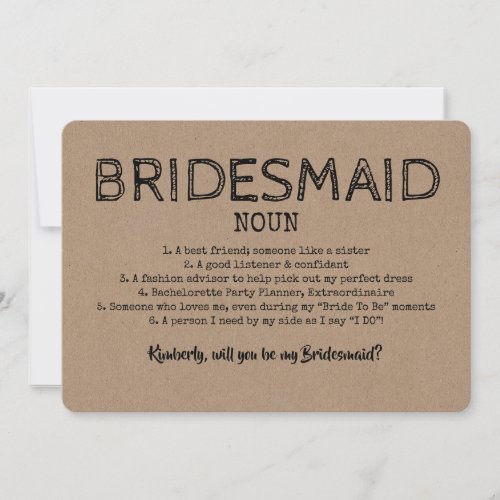 Funny Bridesmaid Noun Dictionary Proposal