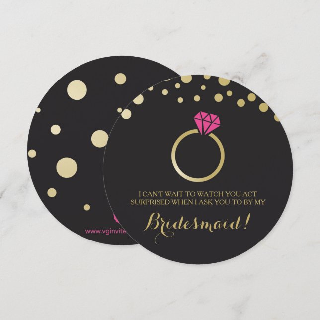 Funny BRIDESMAID PROPOSAL card ~ Black & Faux Gold (Front/Back)
