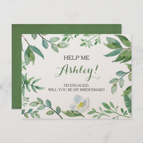 Funny BRIDESMAID PROPOSAL card Greenery Invitation