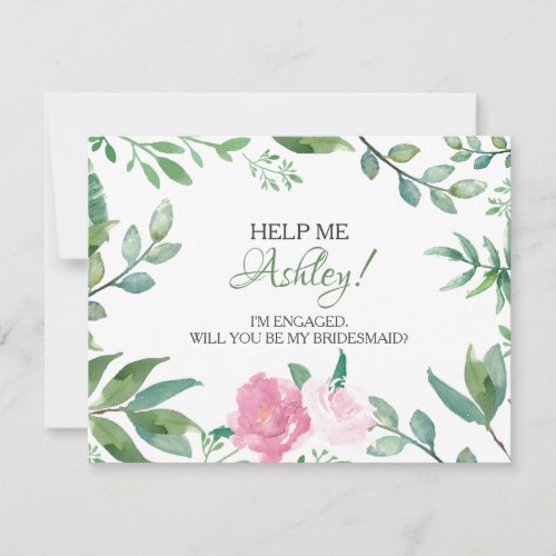 Funny BRIDESMAID PROPOSAL card Greenery Pink Rose Invitation