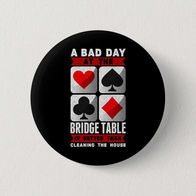 Funny Bridge Player a Bad Day at the Bridge Table Button (Front)
