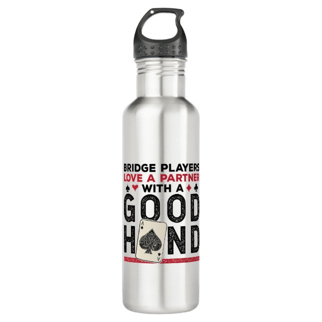 Funny Bridge Player Partner Good Hand Stainless Steel Water Bottle (Front)