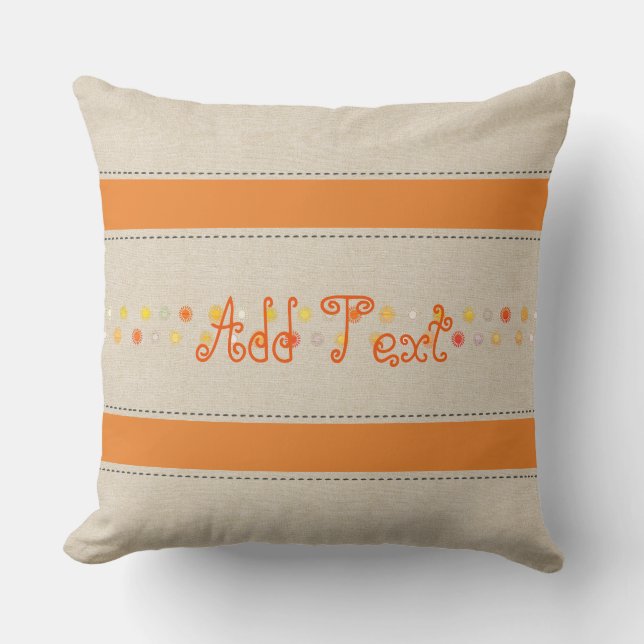 Funny Bright Linen Orange Stripes Add Text Name Throw Pillow (Front)