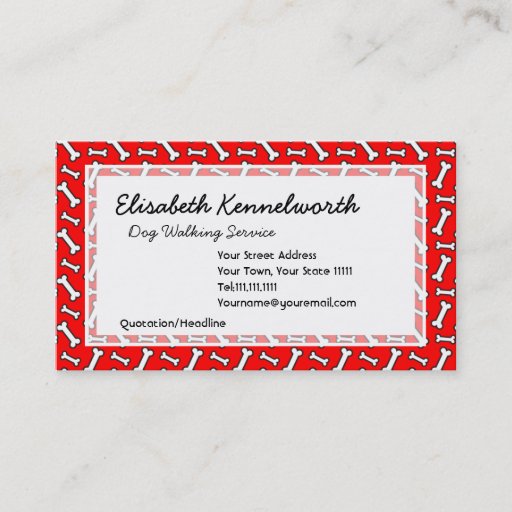 Customizable Funny Bright Red Dog Bone Pattern for Dog Lovers Business Cards