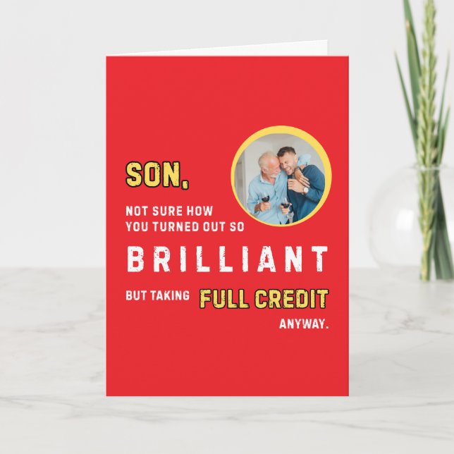 Funny Brilliant Son Red Photo Birthday Card (Front)