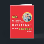 Funny Brilliant Son Red Photo Birthday Card<br><div class="desc">This funny birthday card with personalized photo on a red background features the text, “Son, not sure how you turned out so BRILLIANT but taking full credit anyway”. Perfect for a brilliant son with parents who want to celebrate with humor. Whether you're shopping for a teen, adult son, or new...</div>