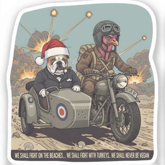 Funny British anti vegan Christmas Sticker (Front)
