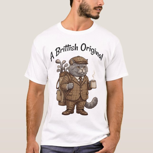 Funny British Shorthair Cat Golf T-Shirt (Front)