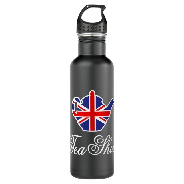 Funny British Tea Shirt UK teapot Union Jack flag  Stainless Steel Water Bottle (Front)