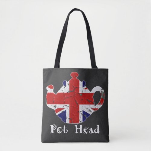 Funny British Teapot Pot Head Distressed Tote Bag