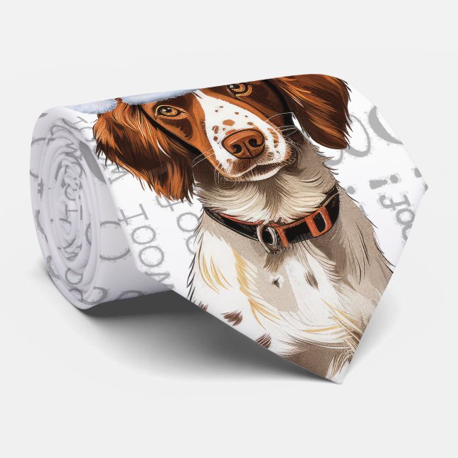 Funny Brittany Spaniel Christmas Dog Lover Neck Tie (Rolled)