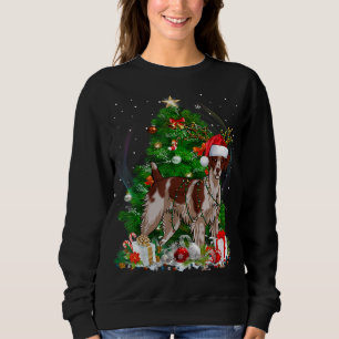 Funny Brittany Spaniel Christmas Tree Light Pajama Sweatshirt