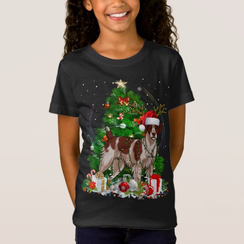 Funny Brittany Spaniel Christmas Tree Light Pajama T_Shirt