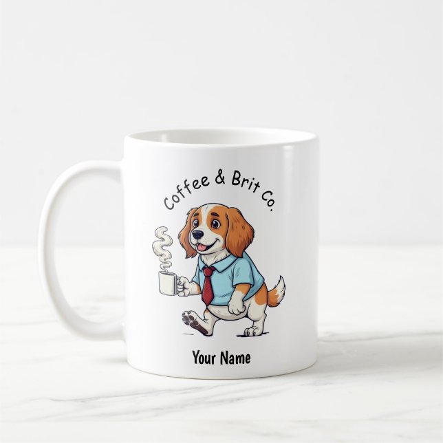 Funny Brittany Spaniel Dog Business Suit Coffee  Mug (Left)