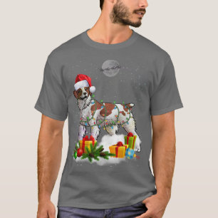 Funny Brittany Spaniel Dog Christmas Lights Santa T-Shirt