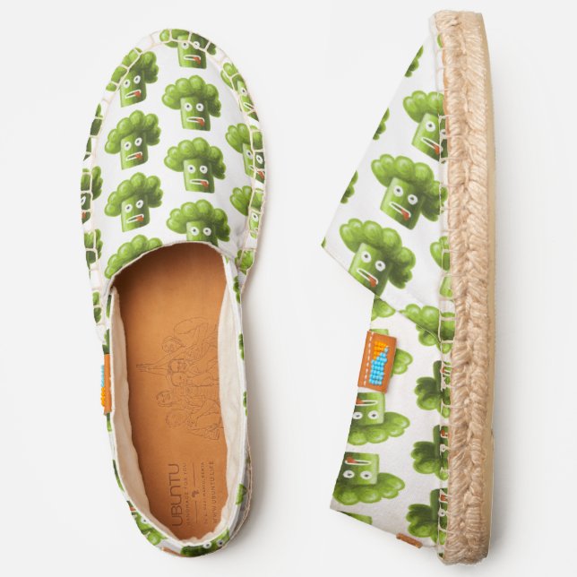 Funny Broccoli Green Vegan Vegetarian Espadrilles (Side)