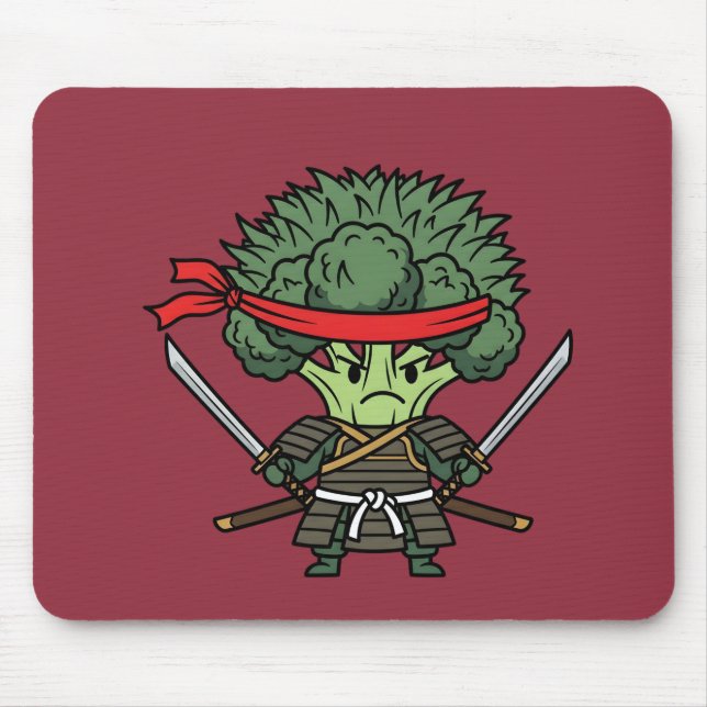 Funny Broccoli Samurai Warrior Japanese Art Illust Mouse Pad (Front)
