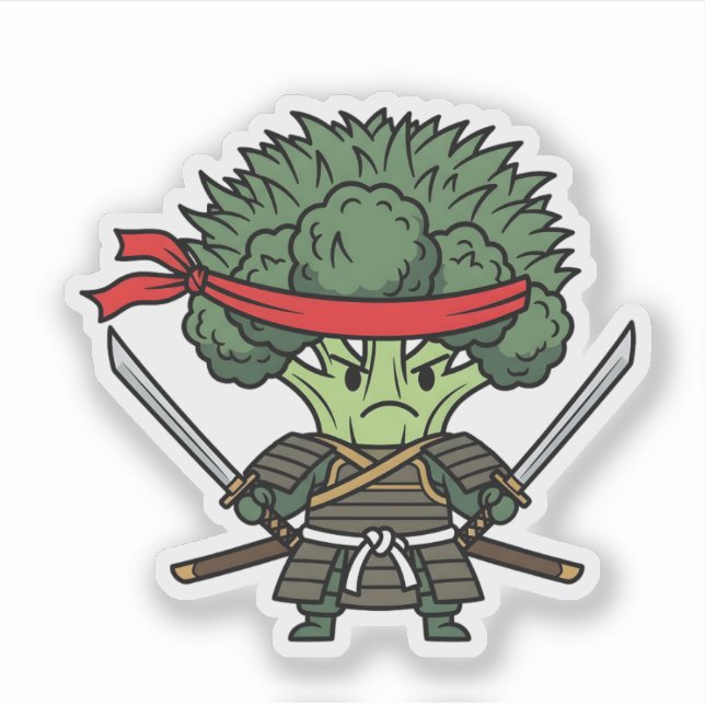 Funny Broccoli Samurai Warrior Japanese Art Illust Sticker (Front)