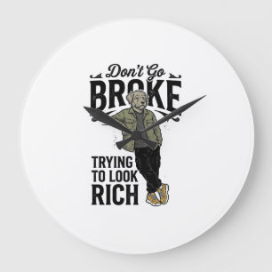 Funny Broke But Rich Vibes Vintage Dog Shirt Desig Large Clock