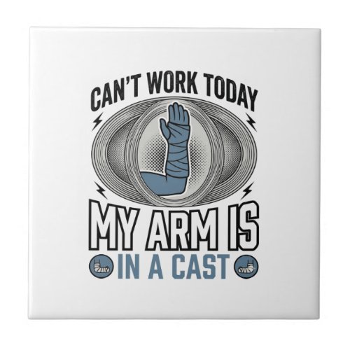 Funny Broken Arm Cast Vintage T-Shirt Design_1 Ceramic Tile