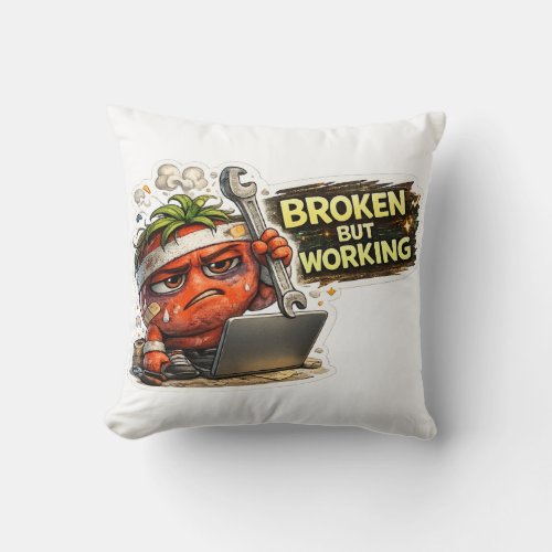 Funny Broken But Working Retro PC Computer Geek T- Throw Pillow