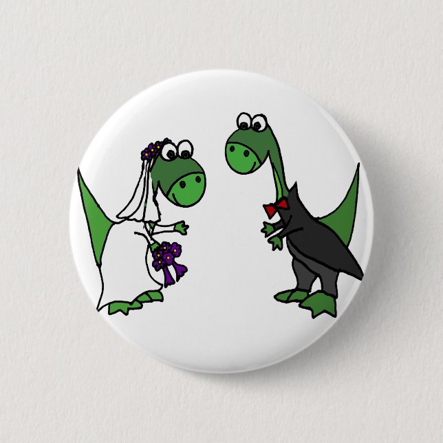 Funny Brontosaurus Wedding Art Pinback Button (Front)