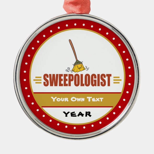 Funny Broom Sweeping Metal Ornament (Front)