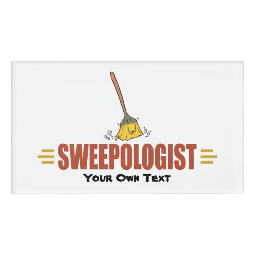 Funny Broom Sweeping Name Tag