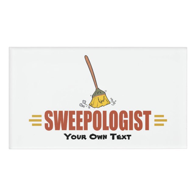 Funny Broom Sweeping Name Tag (Front)