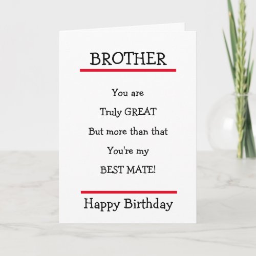 Funny Brother Best Mate Verse Birthday Card